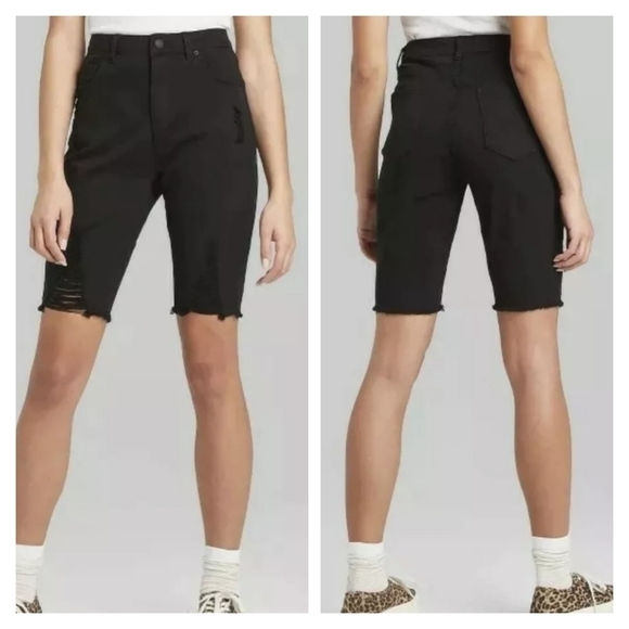 Wild Fable Black Denim Distressed Biker Shorts 6 - Picture 1 of 11